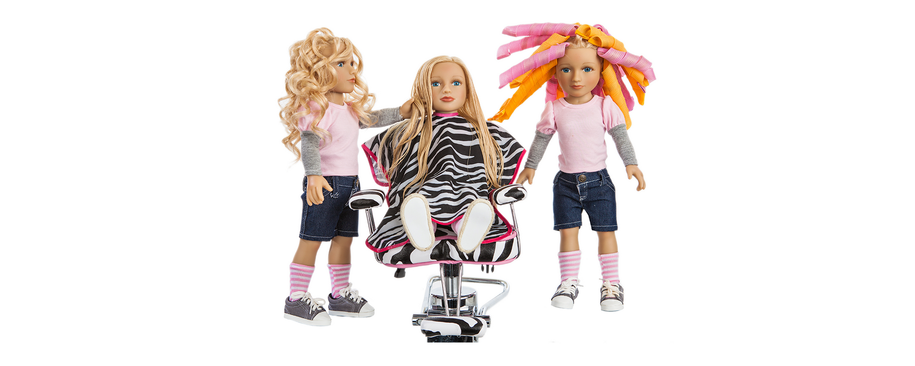 My Salon Doll dolls with curls, straight hair, and colorful rollers