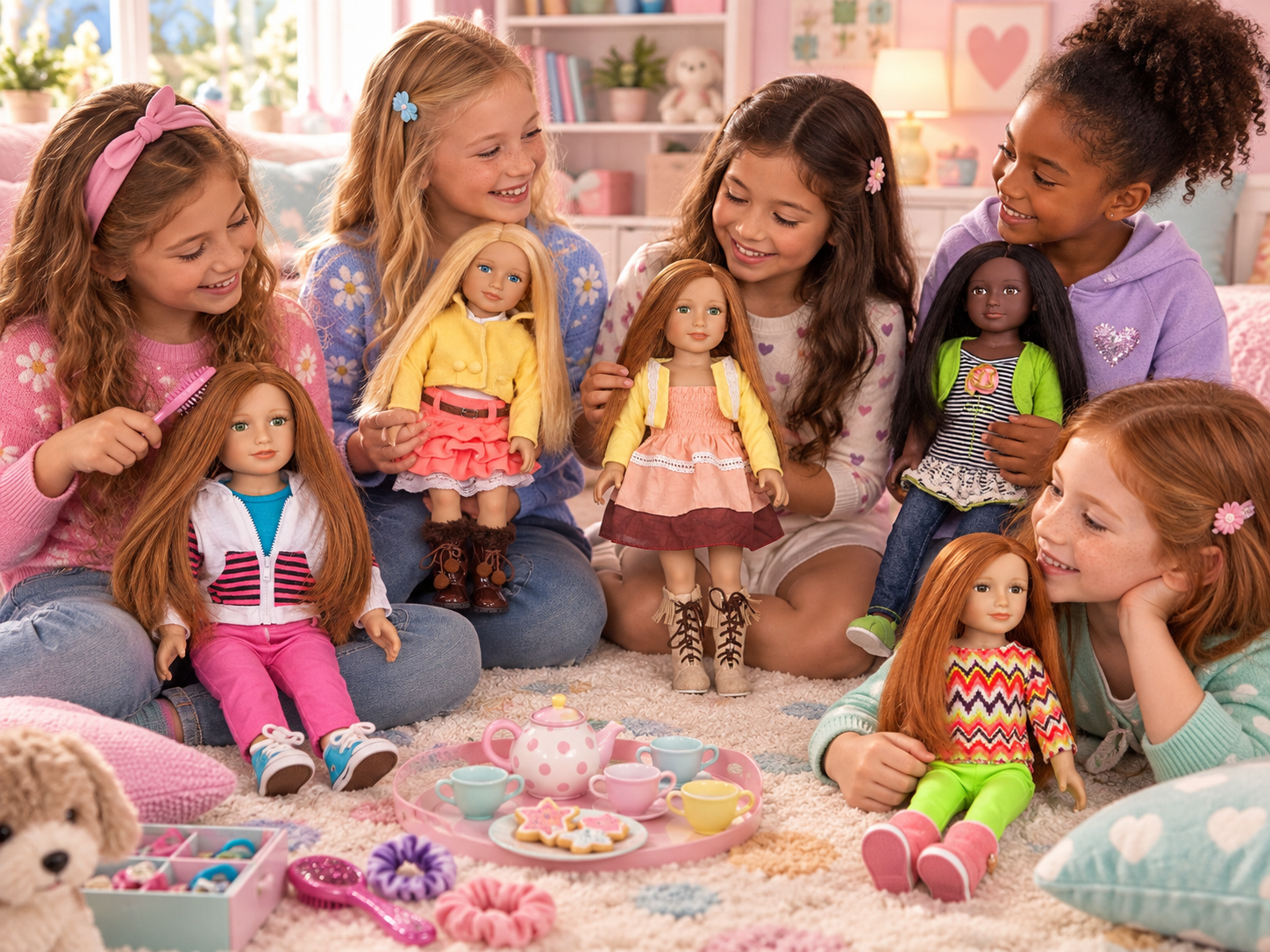 A child playing with My Salon Dolls